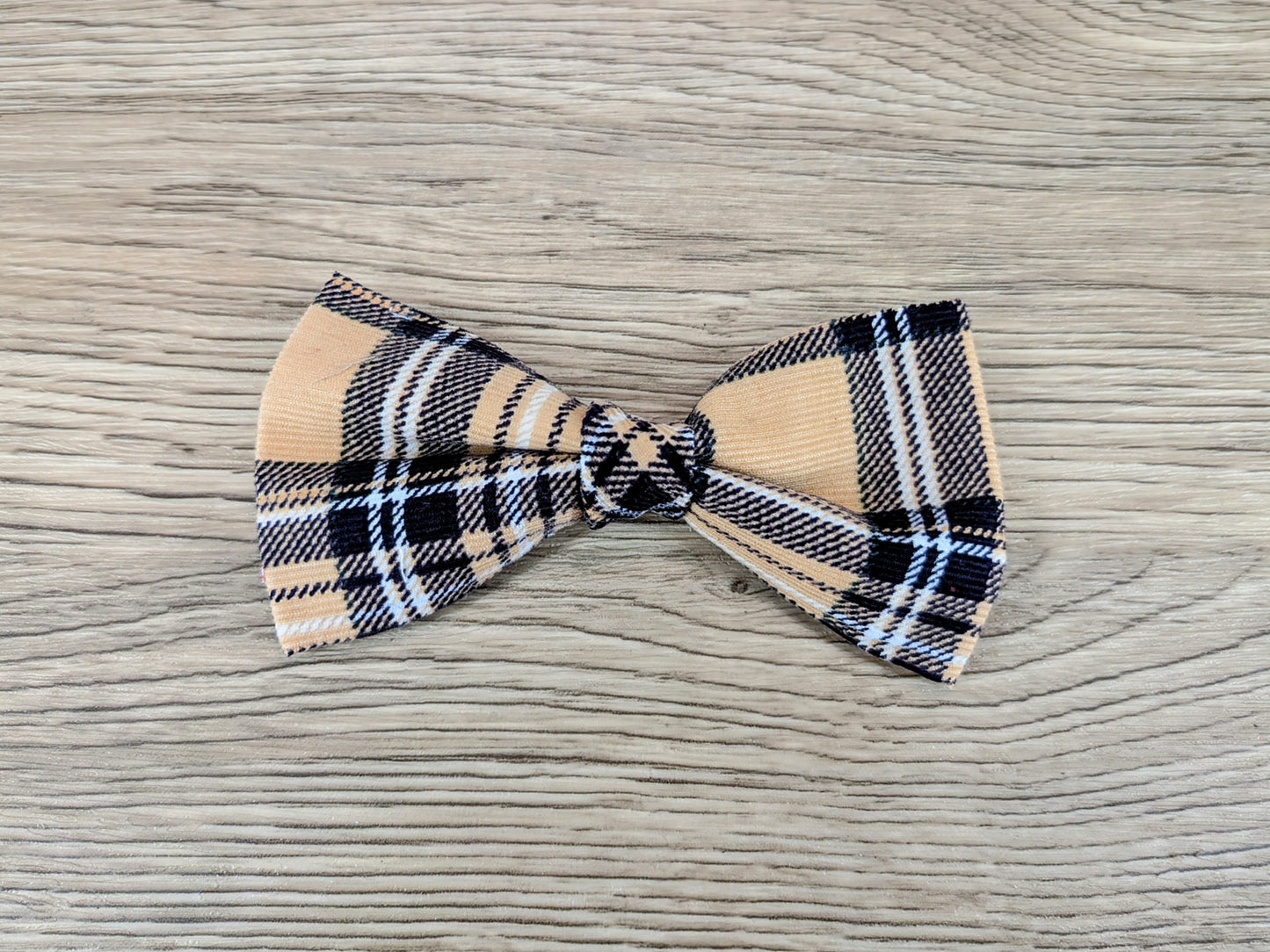 Beige Tartan/Plaid Dog Bow Tie