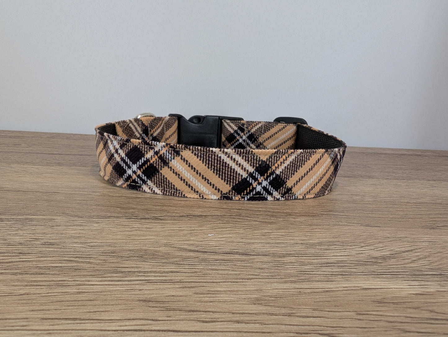 Beige Tartan/Plaid Dog Collar