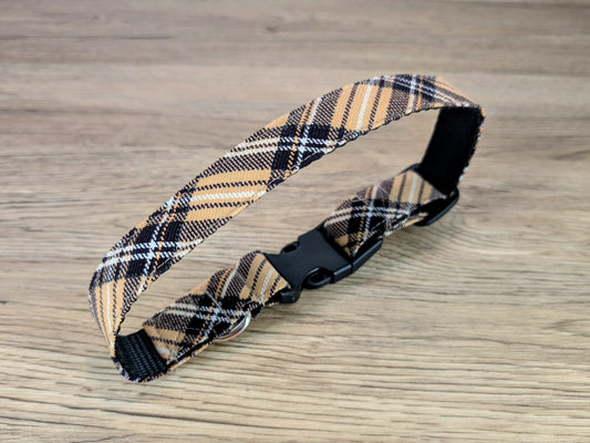 Beige Tartan/Plaid Dog Collar