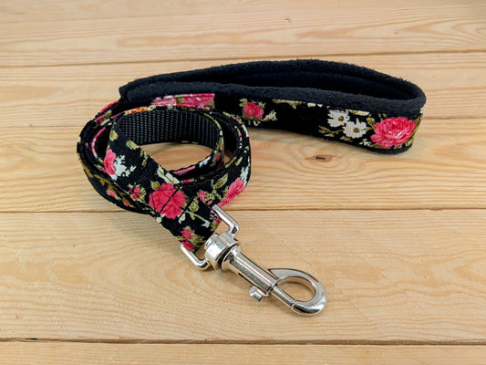 Black and Pink Vintage Floral Dog Lead