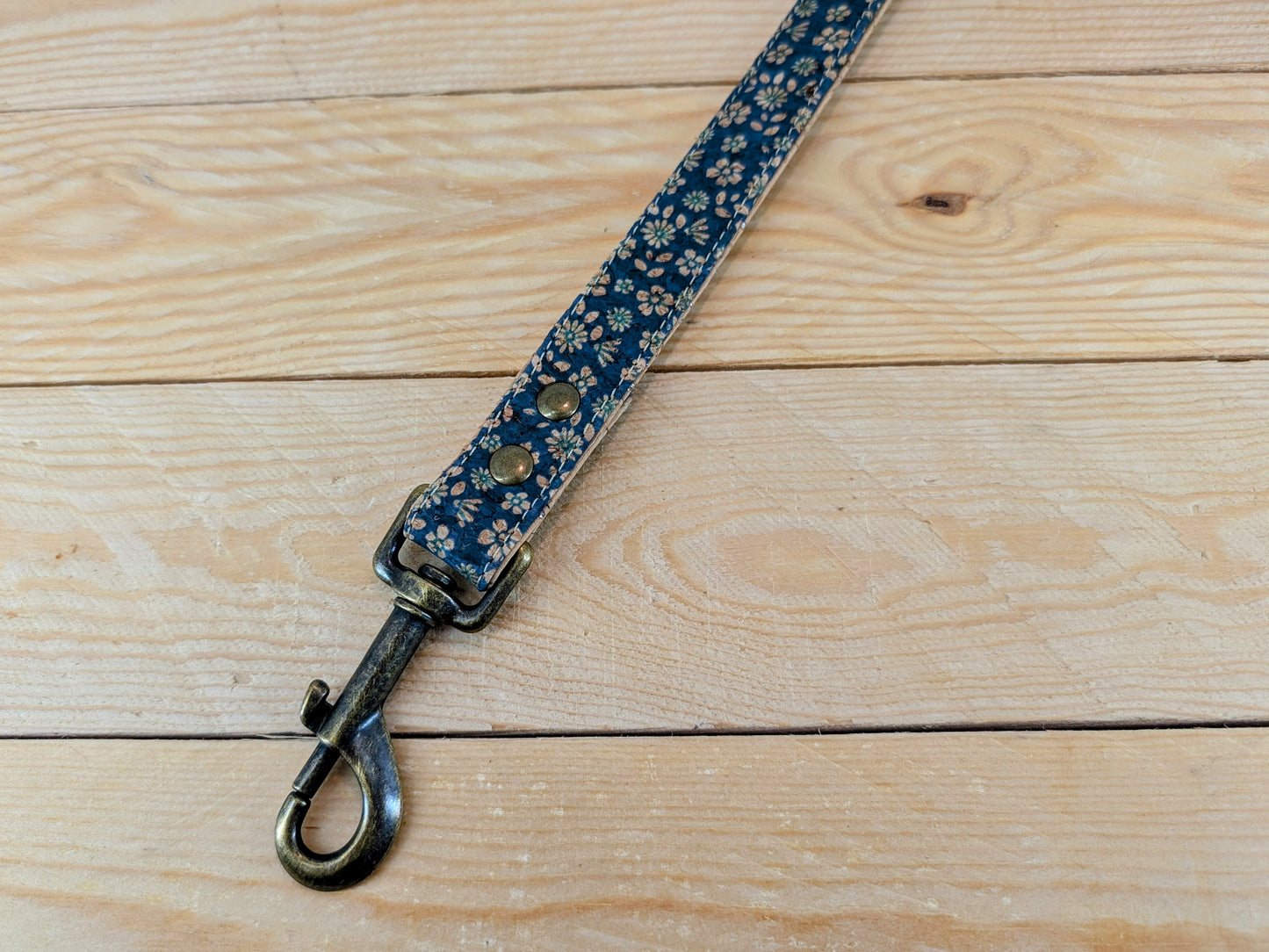 Cork Vegan Leather Blue Floral Dog Lead