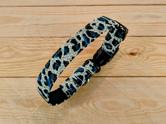 Blue Leopard Print Dog Collar