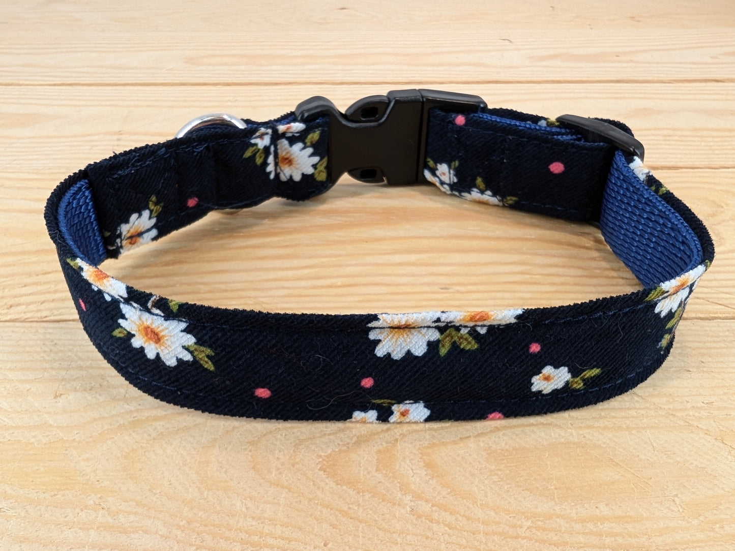 Navy Daisy Dog Collar Side View
