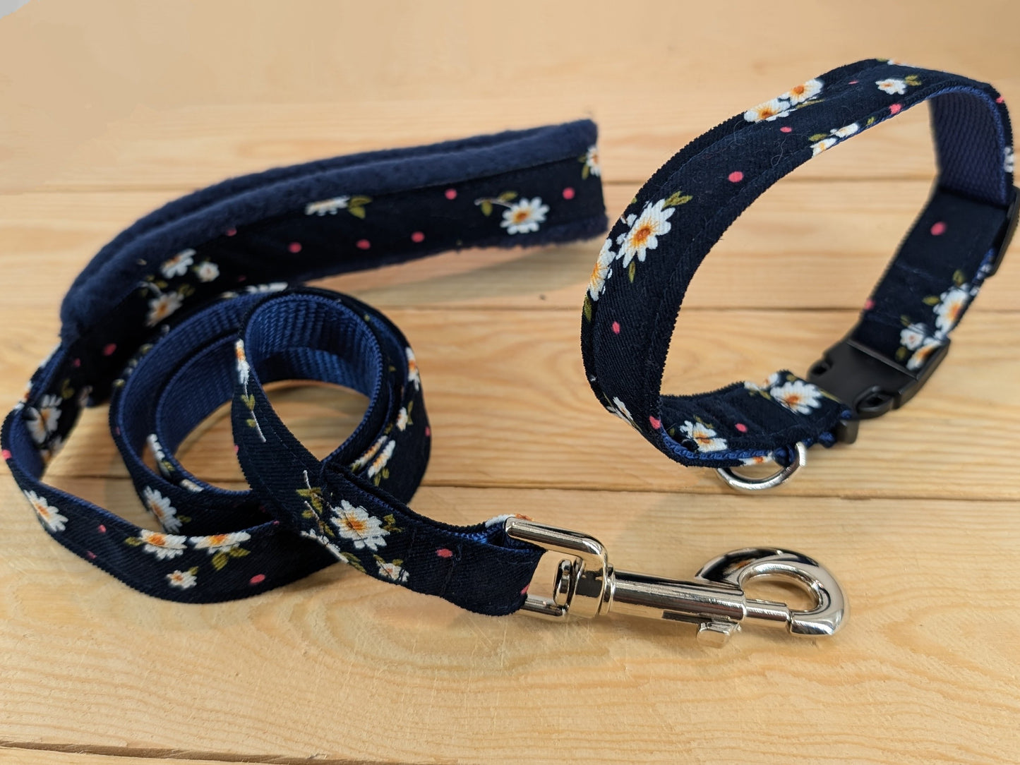 Navy Daisy Fleece Lined Dog Harness