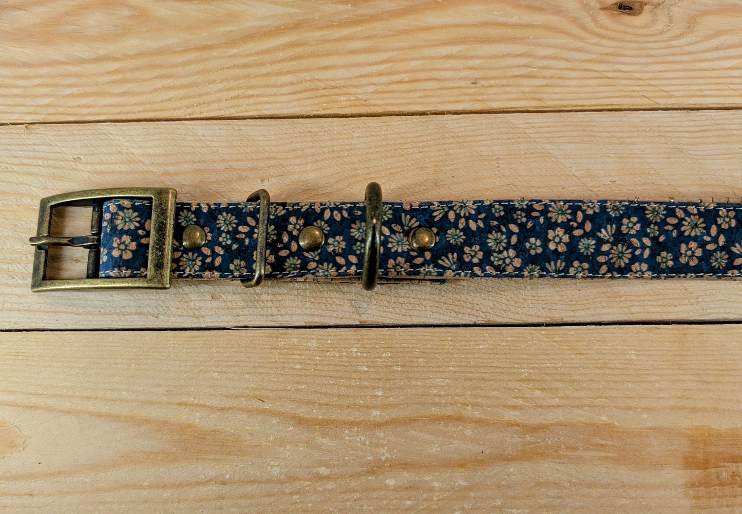 Cork Vegan Leather Blue Floral Dog Collar