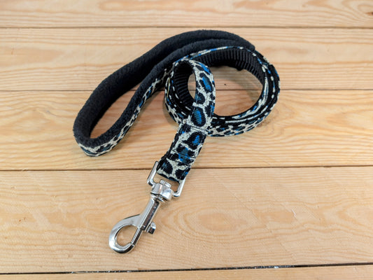 Blue Leopard Print Dog Lead