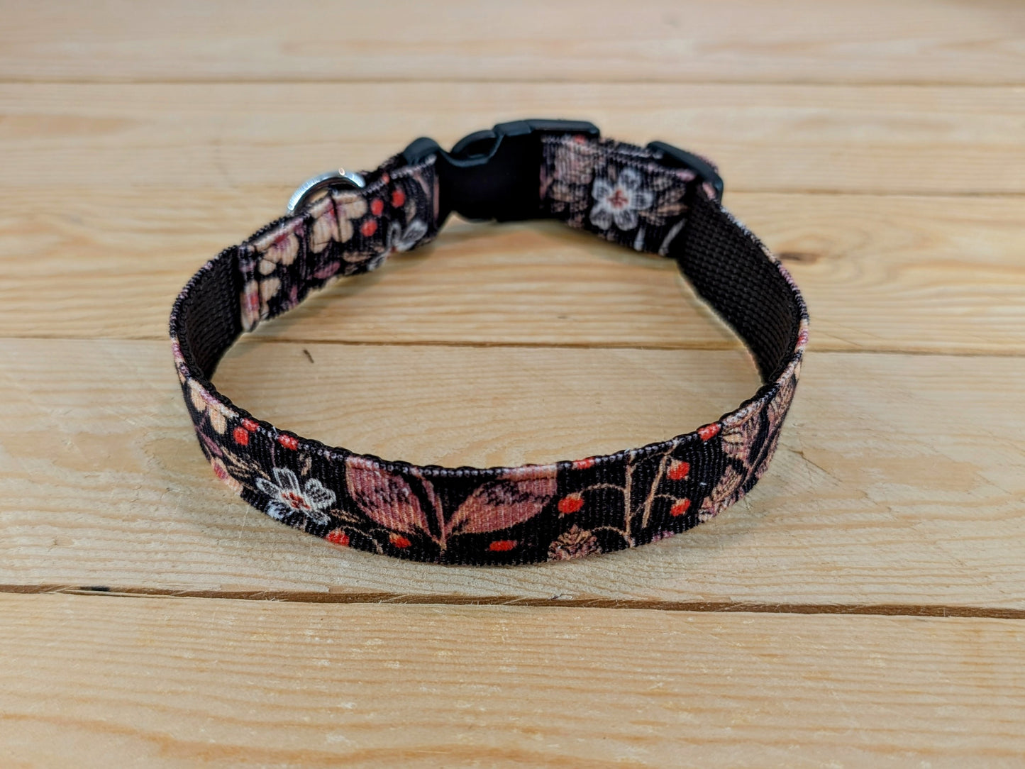 Brown Berries And Flowers Dog Collar