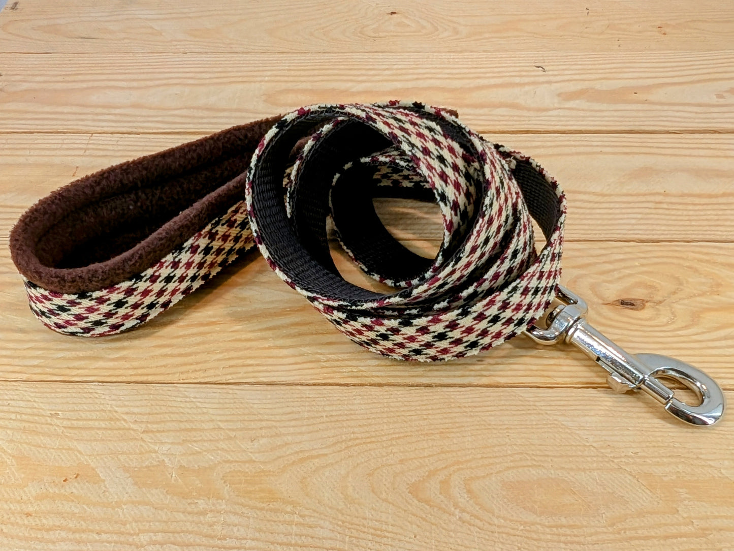 Brown Houndstooth Check Dog Lead