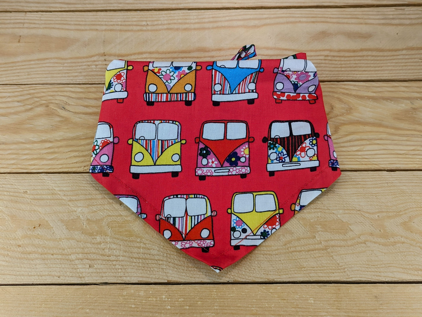 Tie on Red Camper Van Dog Bandana Tied up Front