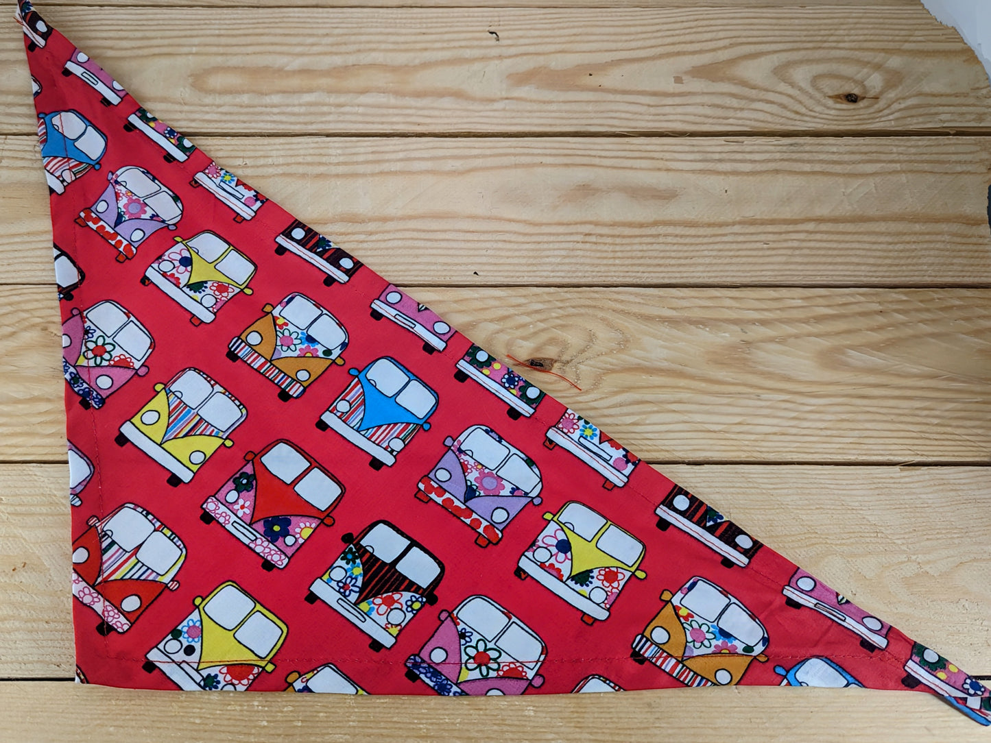 Tie on Red Camper Van Dog Bandana Straightened Out