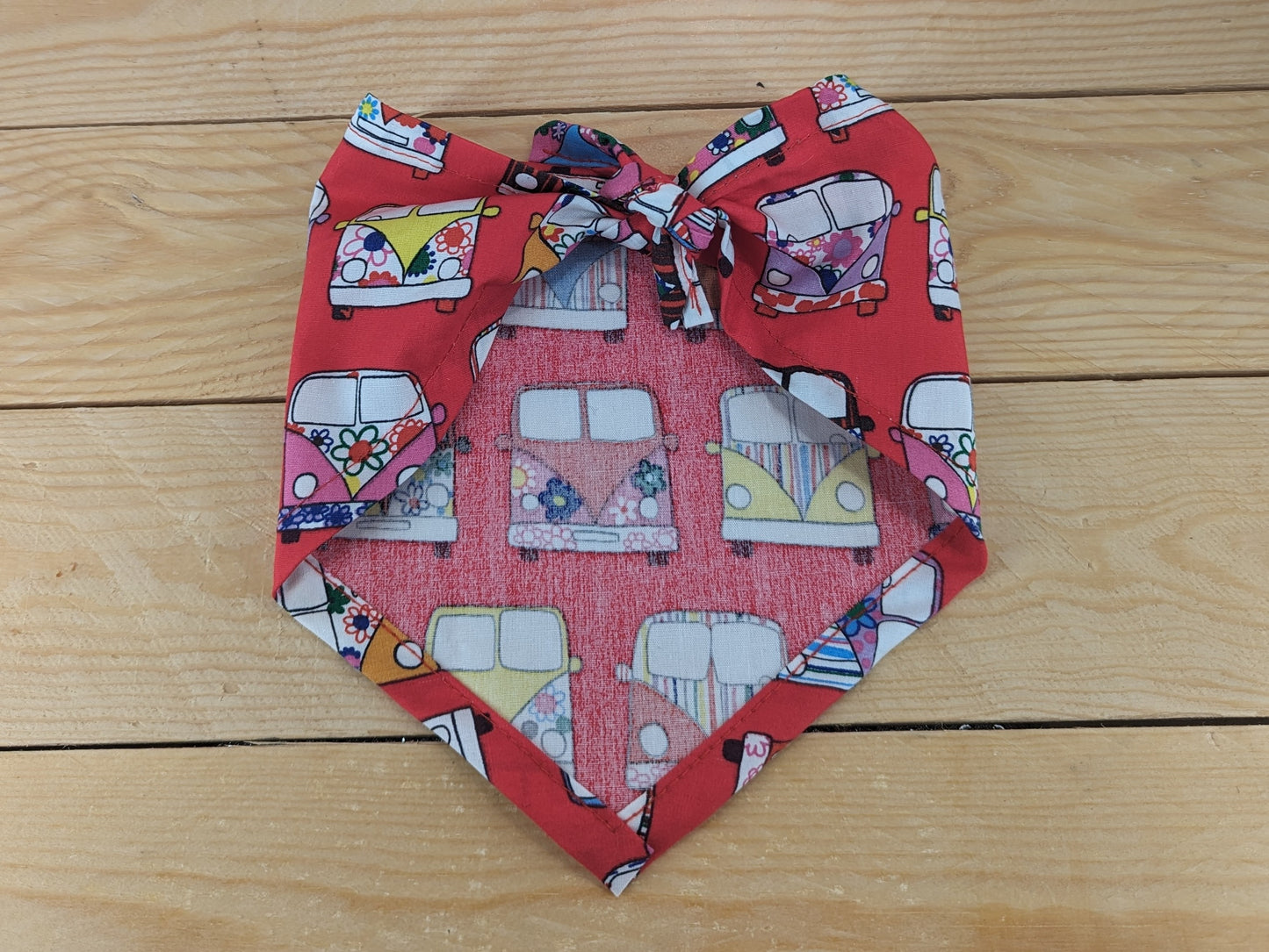 Tie on Red Camper Van Dog Bandana Tied Up Back