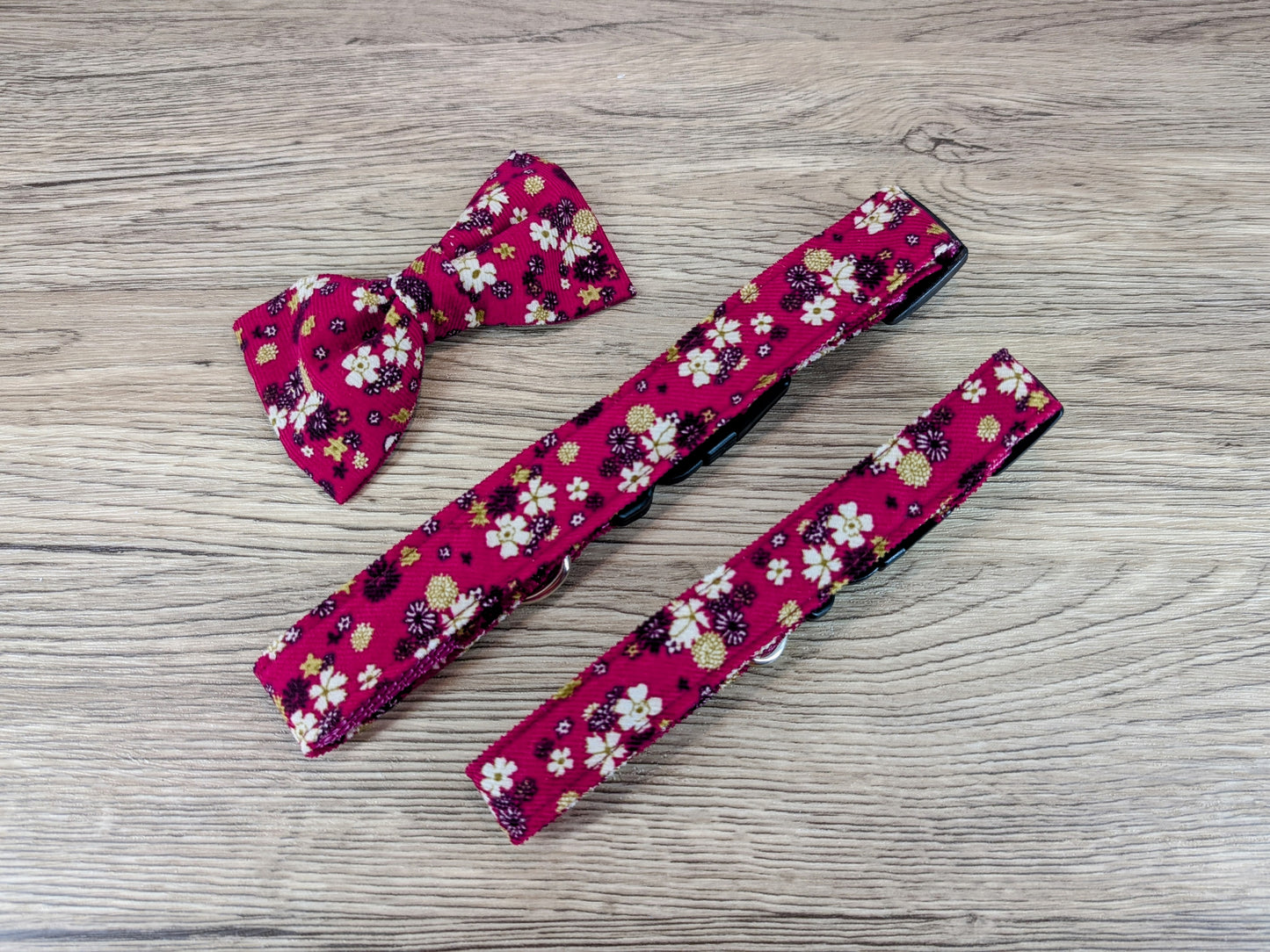 Cerise Floral Dog Bow Tie