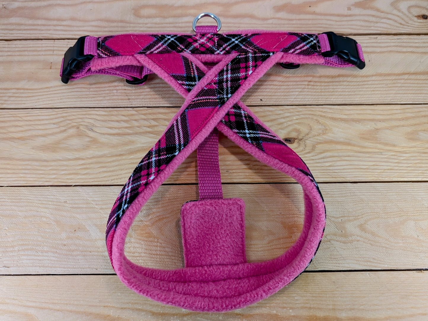 Cerise Tartan/Plaid Fleece Lined Dog Harness