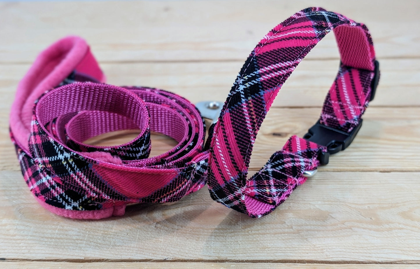Cerise Tartan/Plaid Fleece Lined Dog Harness