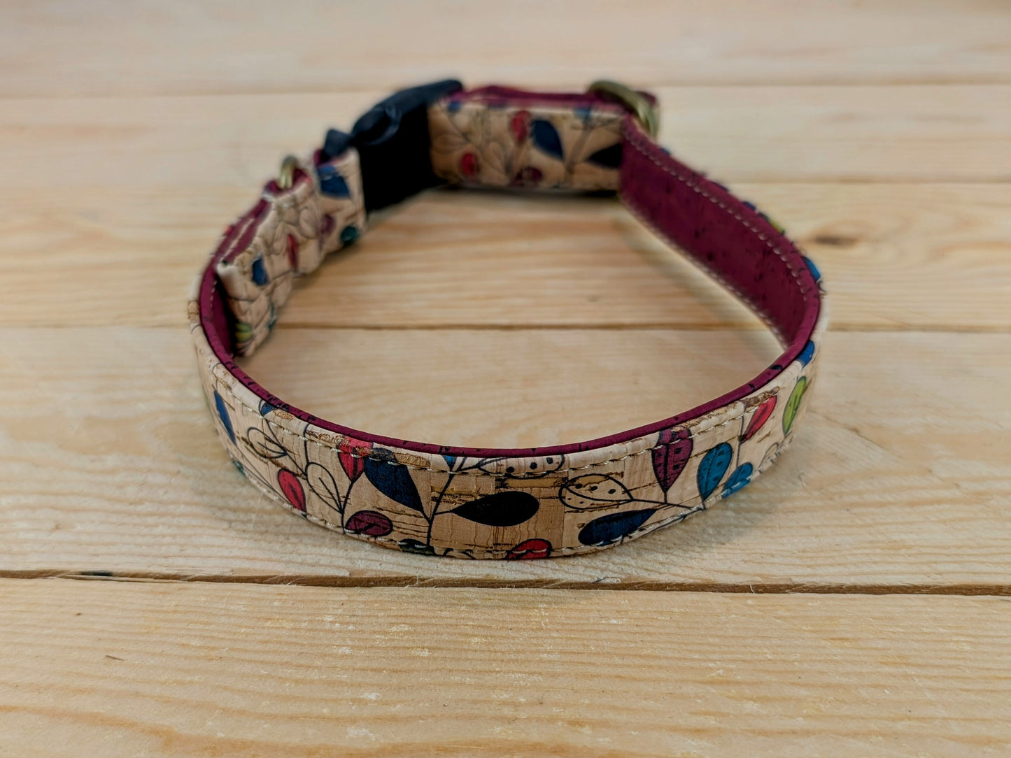 Cork Vegan Leather Coloured Leaves Dog Collar
