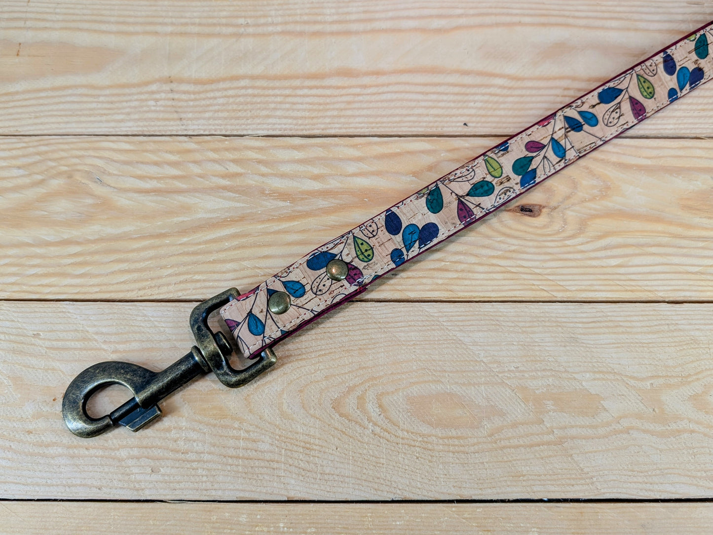 Cork Vegan Leather Coloured Leaves Dog Lead