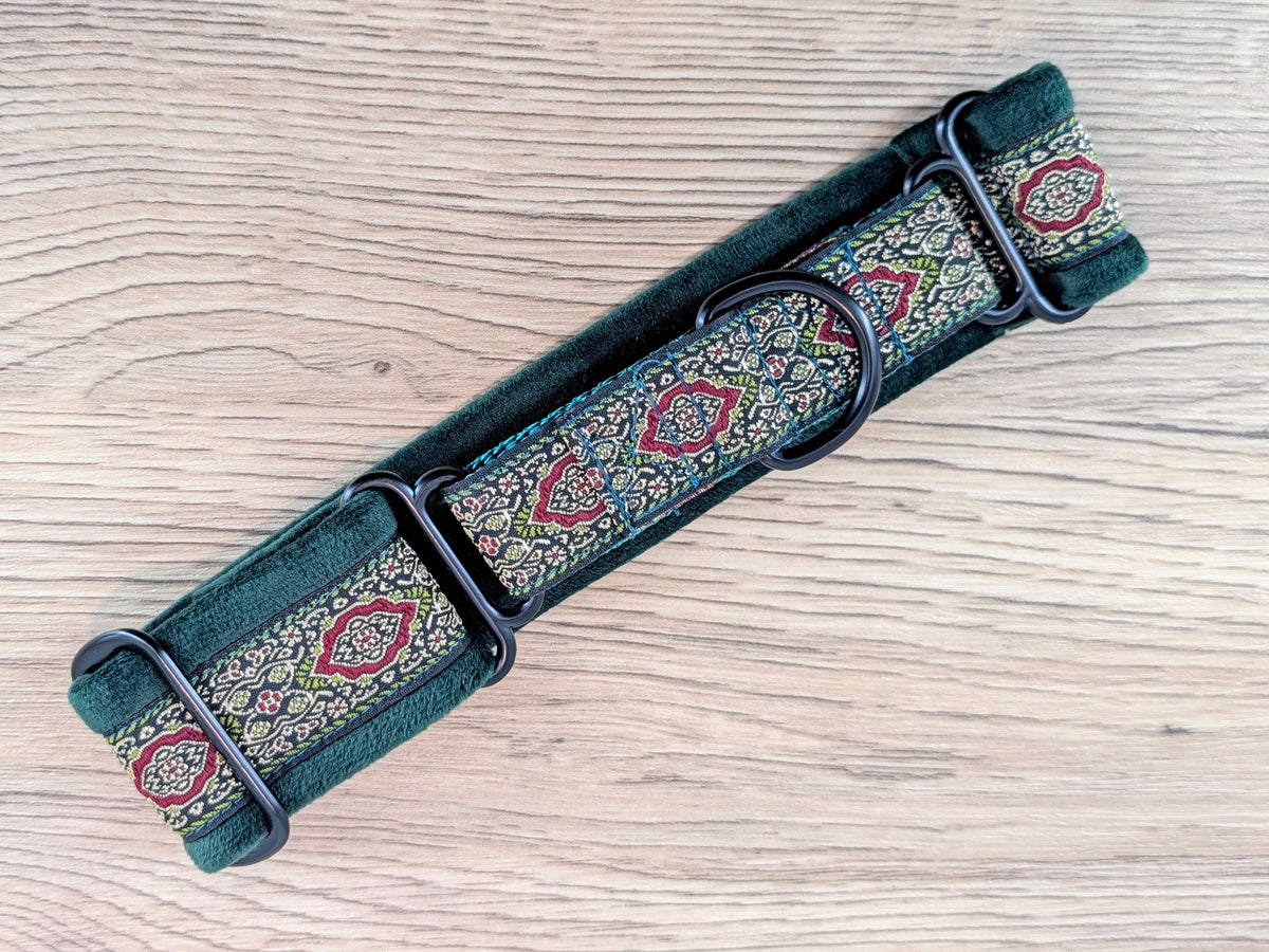 Dark Green Velvet Lined Martingale/Half-check Dog Collar