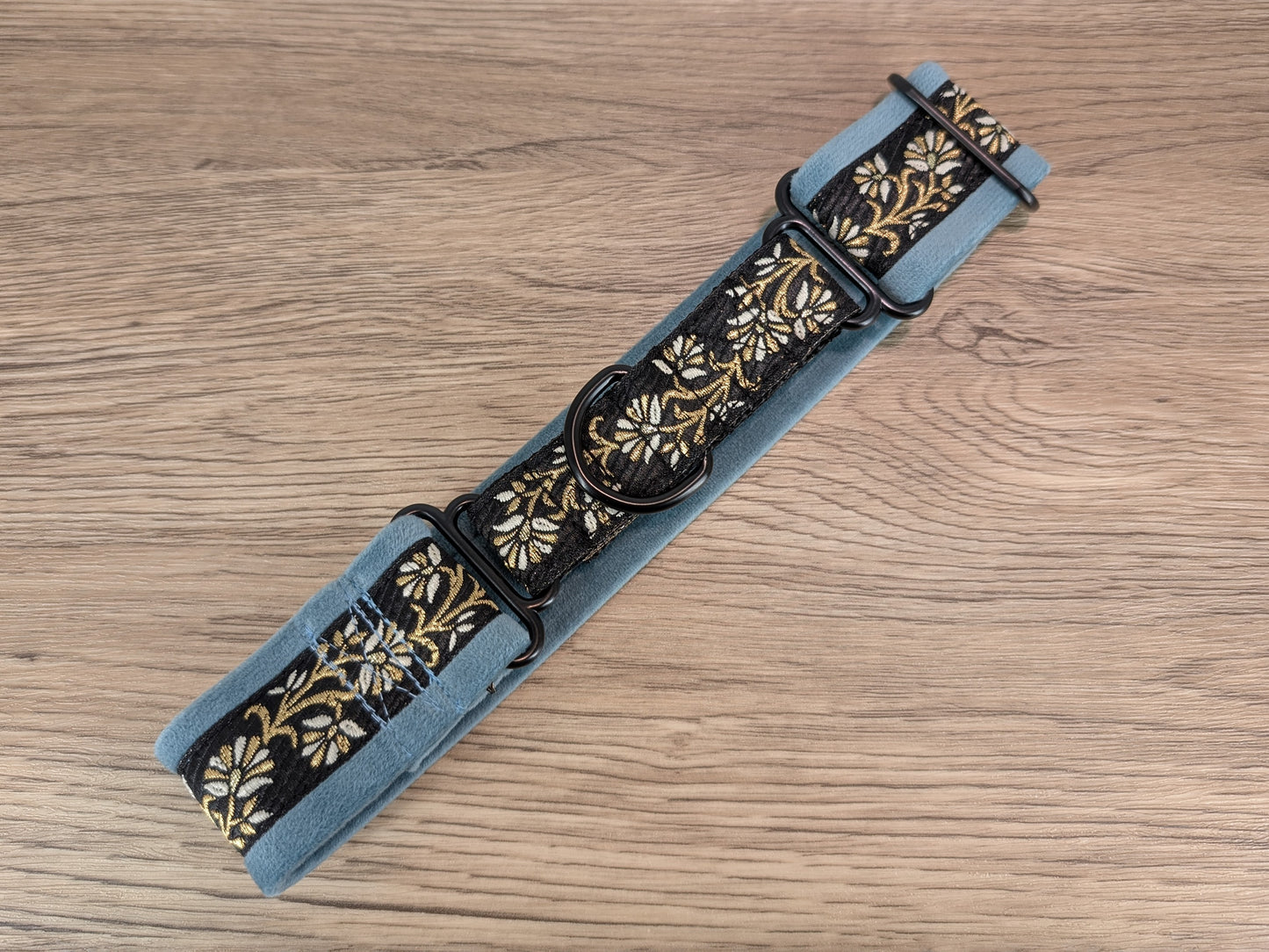 Duck Egg Blue Velvet Lined Martingale/Half-check Dog Collar