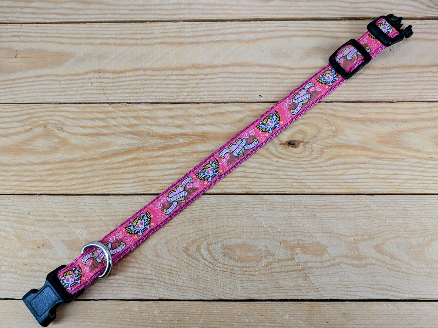 Pink Skulls and Hearts Dog Collar