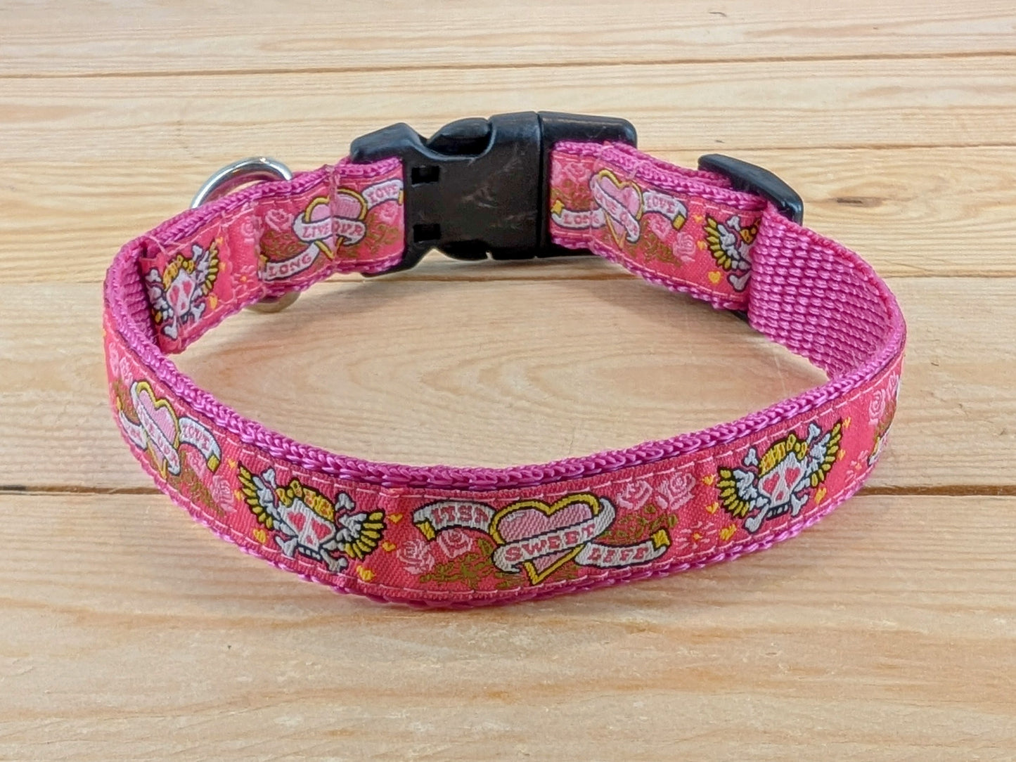 Pink Skulls and Hearts Dog Collar