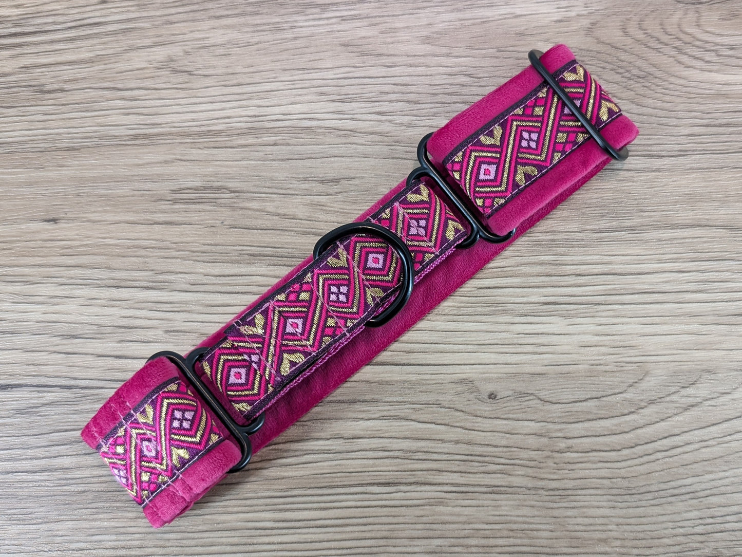 Cerise Pink Velvet Lined Martingale/Half-check Dog Collar