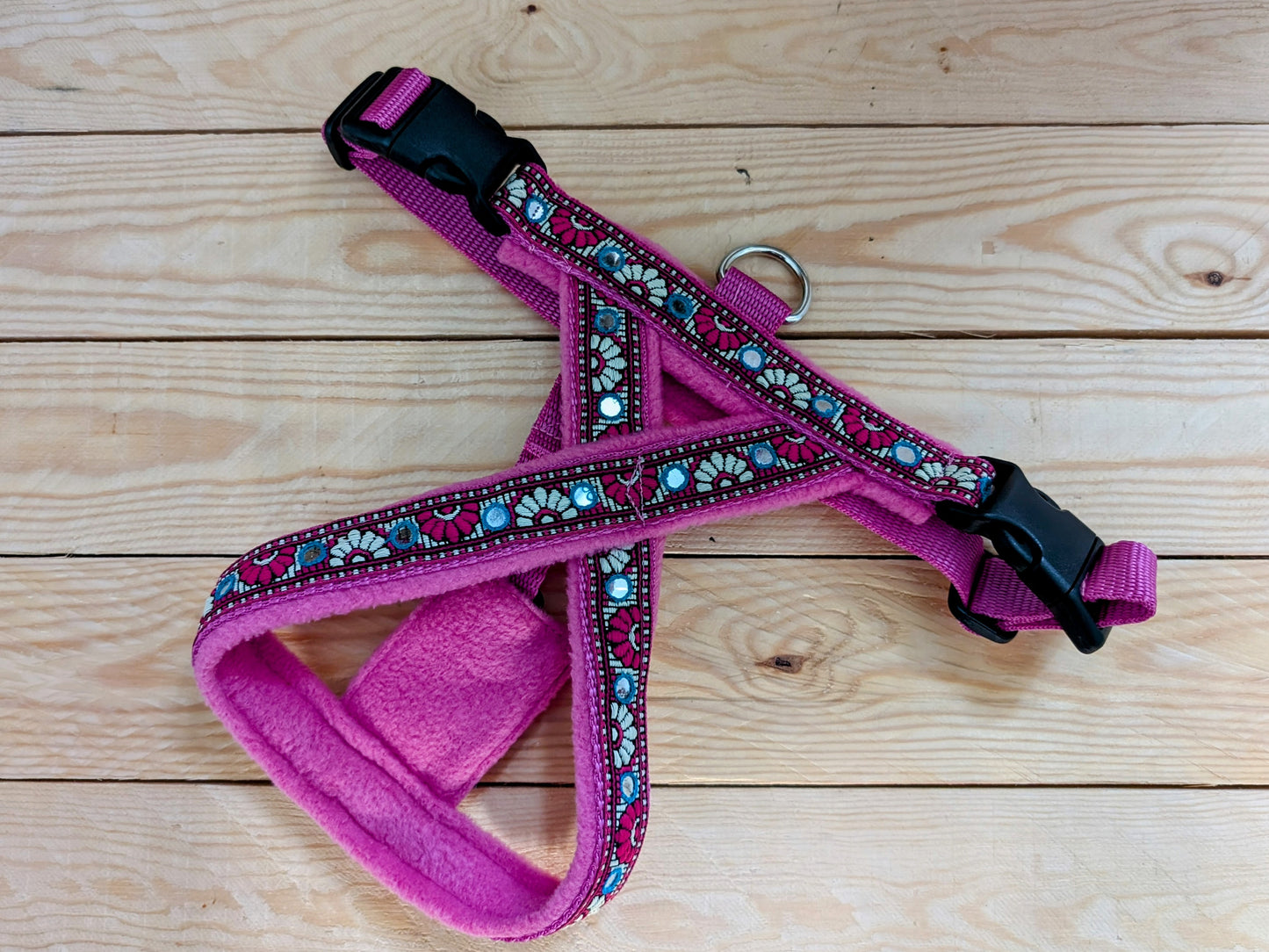 Cerise Mirrored Fleece Lined Dog Harness