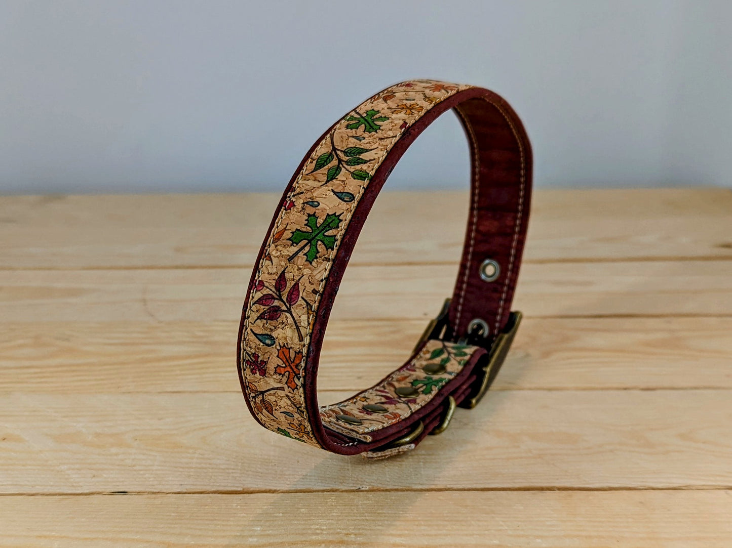 Cork Vegan Leather Leaf Pattern Dog Collar