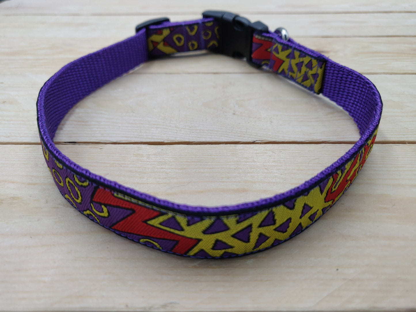 Purple, Yellow and Red Abstract Pattern Dog Collar