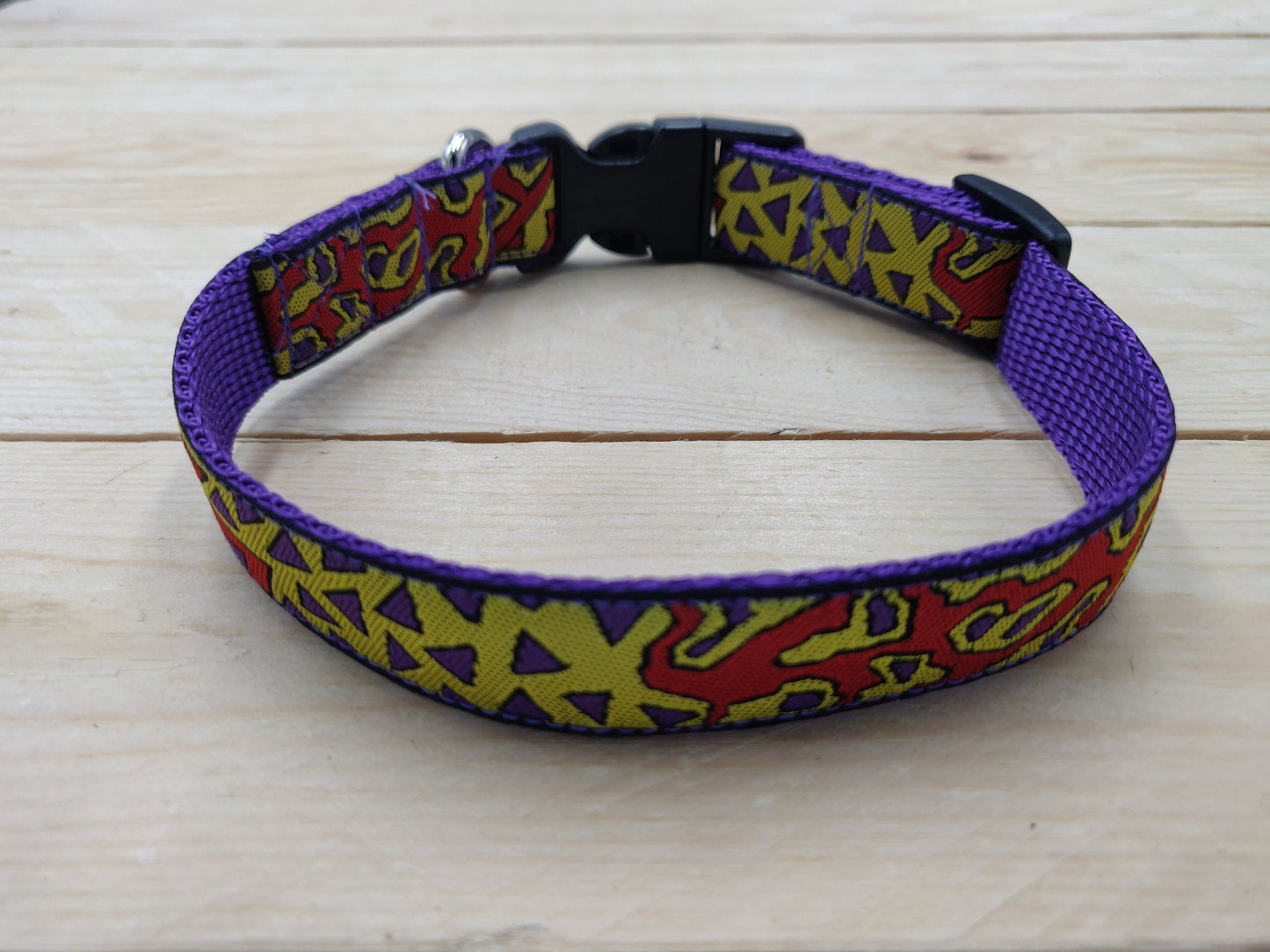 Purple, Yellow and Red Abstract Pattern Dog Collar