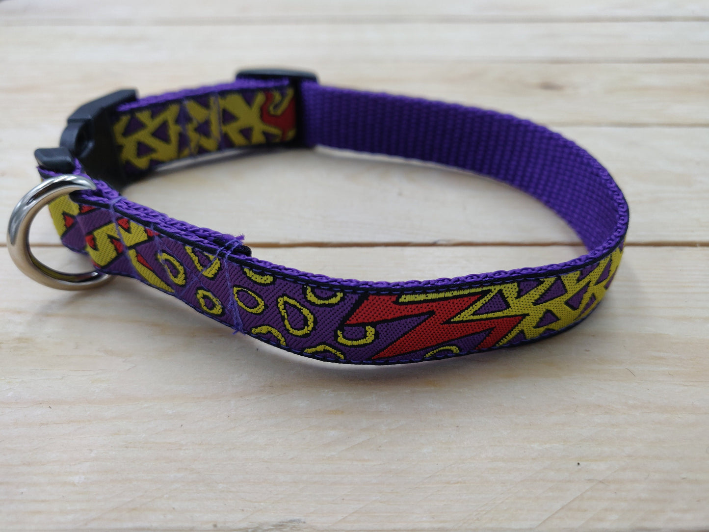Purple, Yellow and Red Abstract Pattern Dog Collar Right