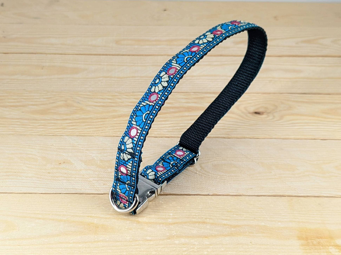 Turquoise Mirrored Dog Collar