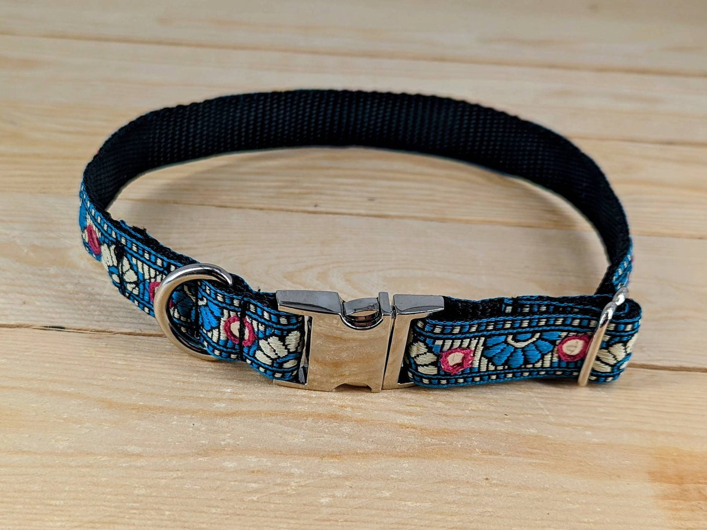 Turquoise Mirrored Dog Collar with Metal Release Buckle