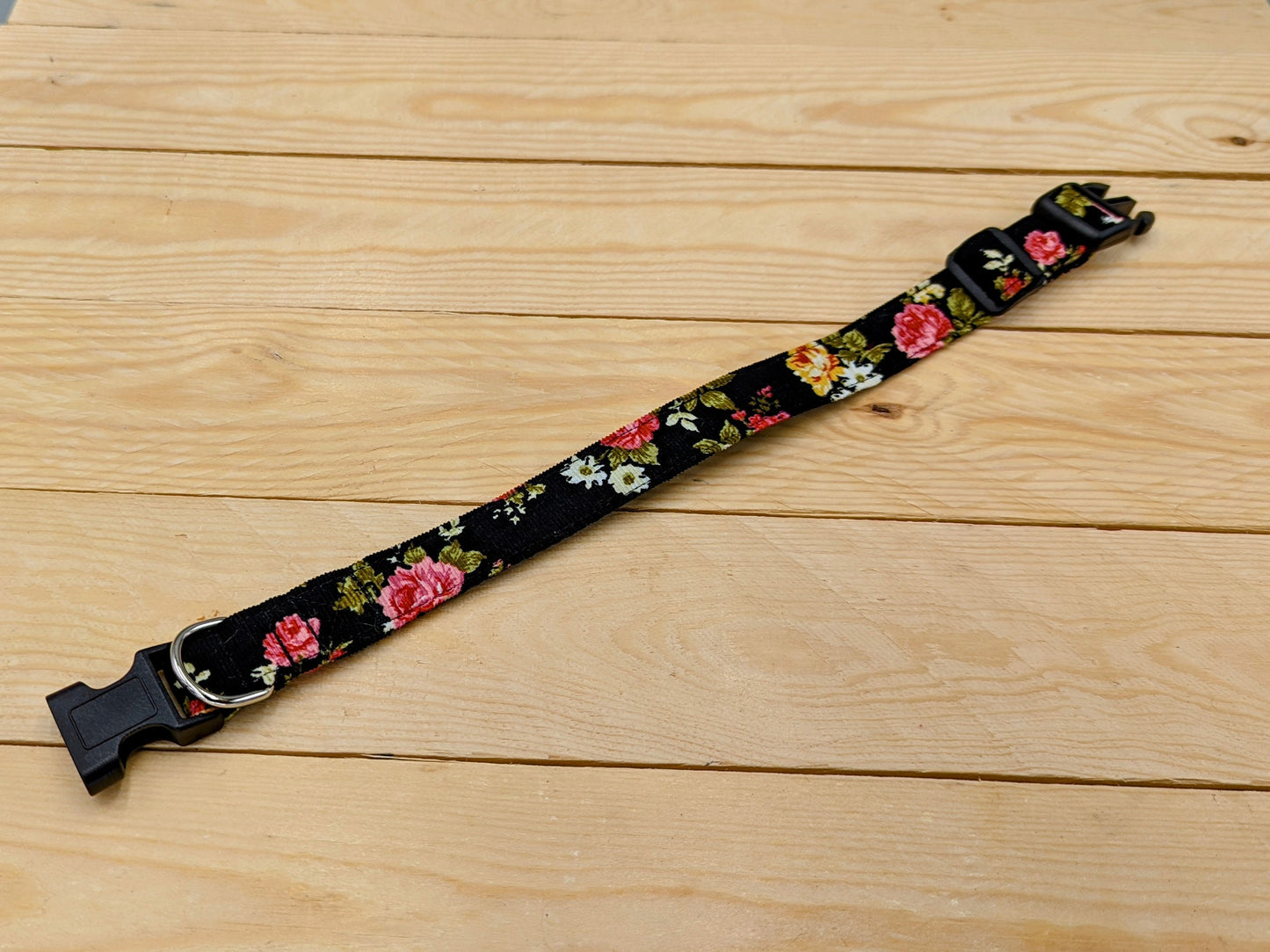 Black and Pink Vintage Floral Dog Collar Unclipped