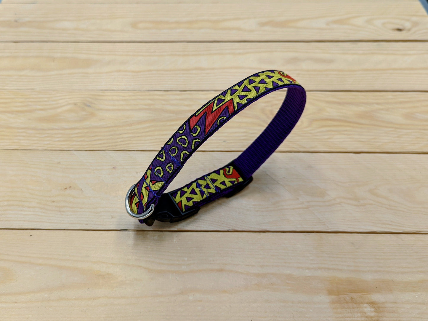 Purple, Yellow and Red Abstract Pattern Dog Collar