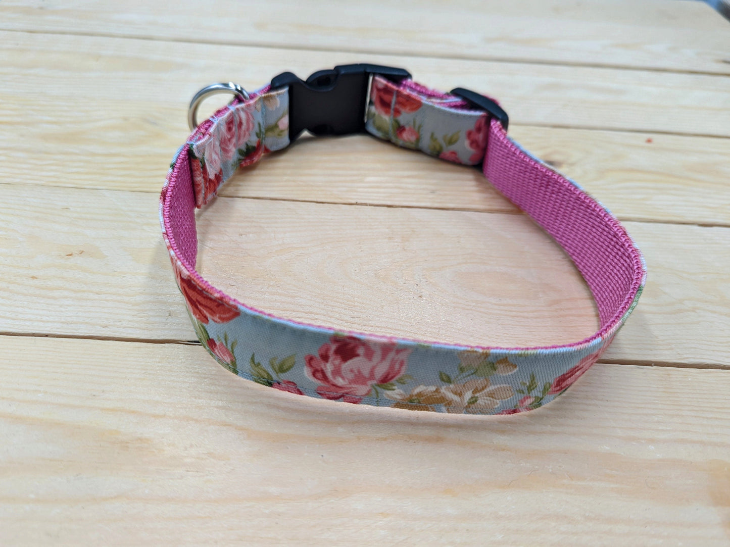 Duck Egg Floral Dog Collar Side View