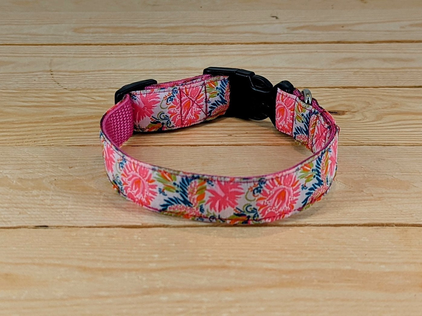 Pink Floral Dog Collar Side View