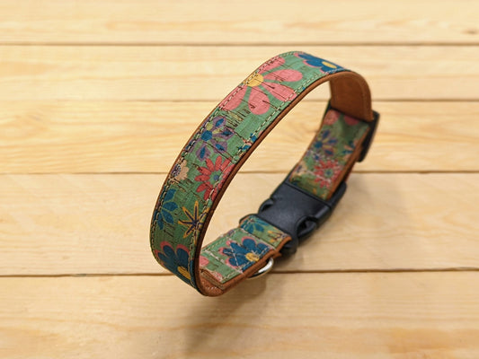 Cork Vegan Leather Floral Dog Collar
