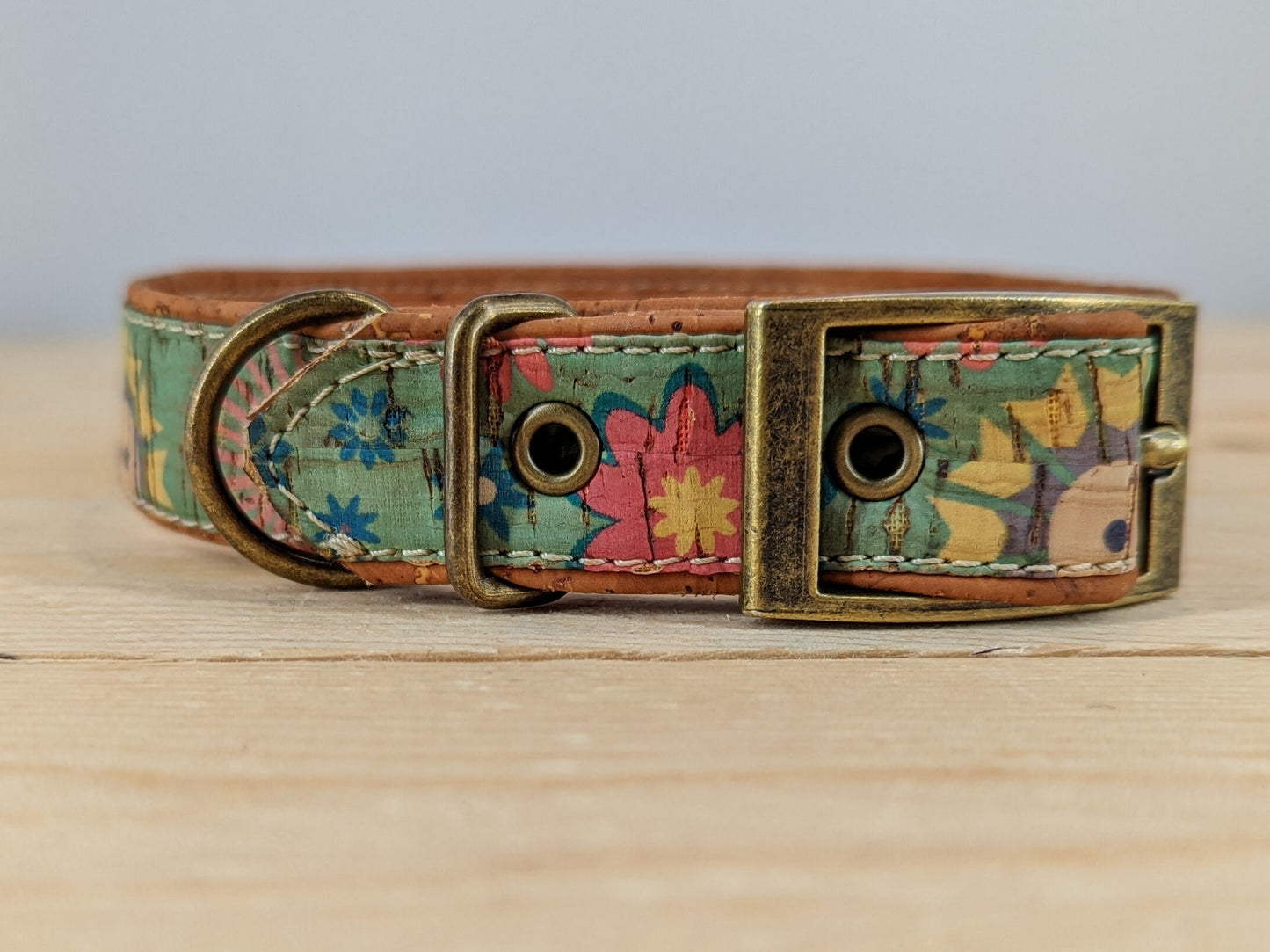 Cork Vegan Leather Floral Dog Collar