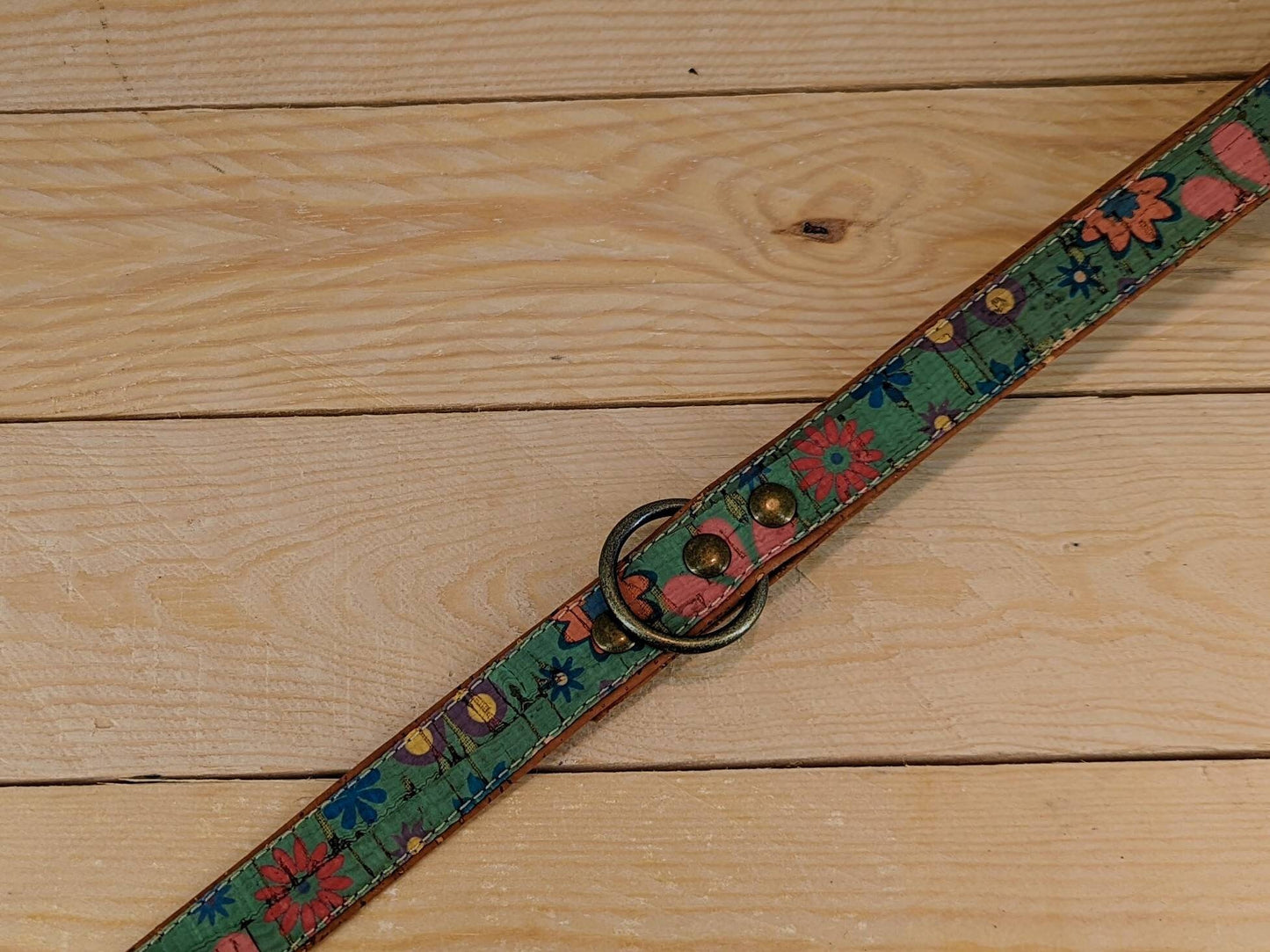 Cork Vegan Leather Floral Dog Lead D Ring