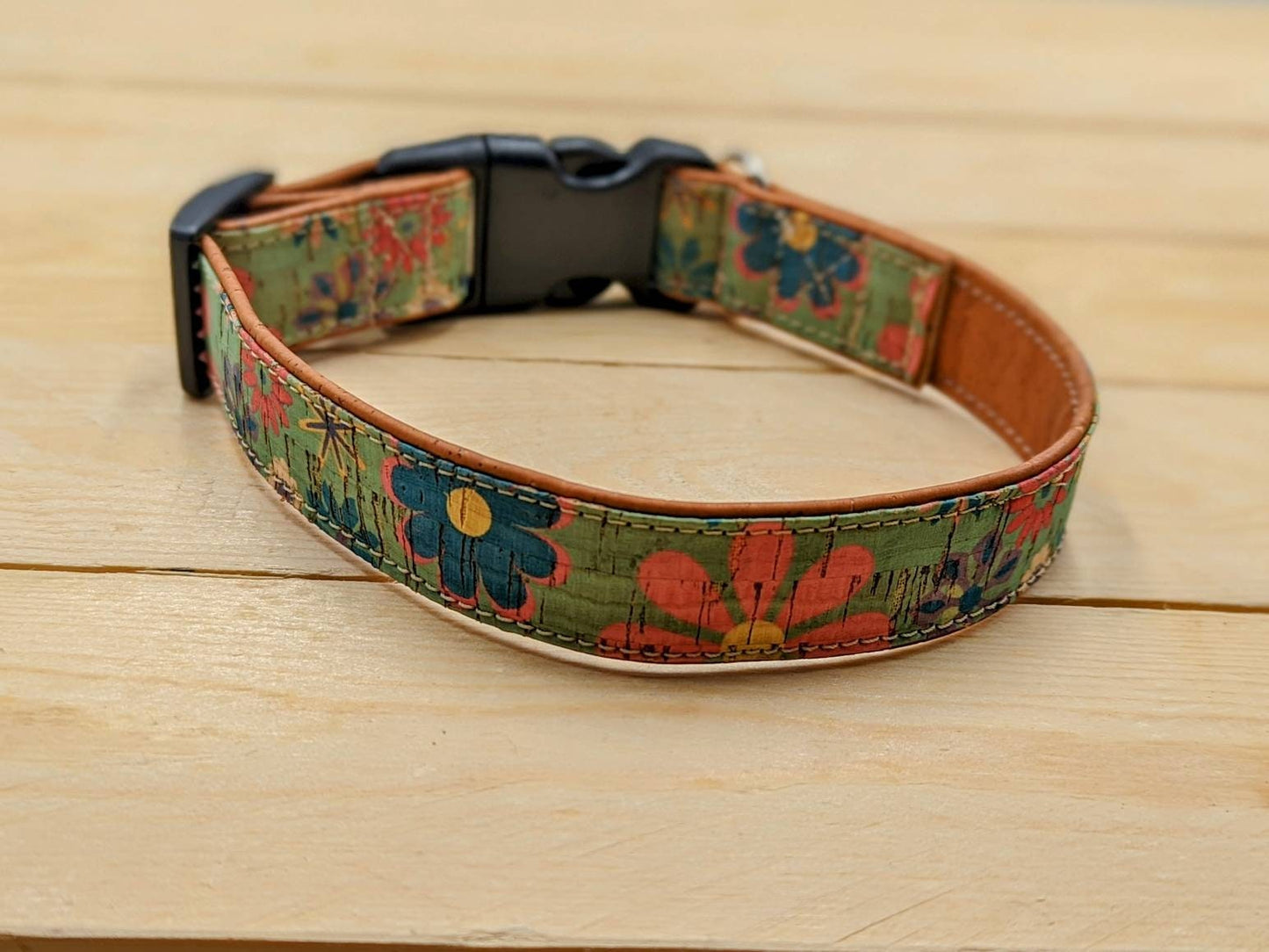 Cork Vegan Leather Floral Dog Collar