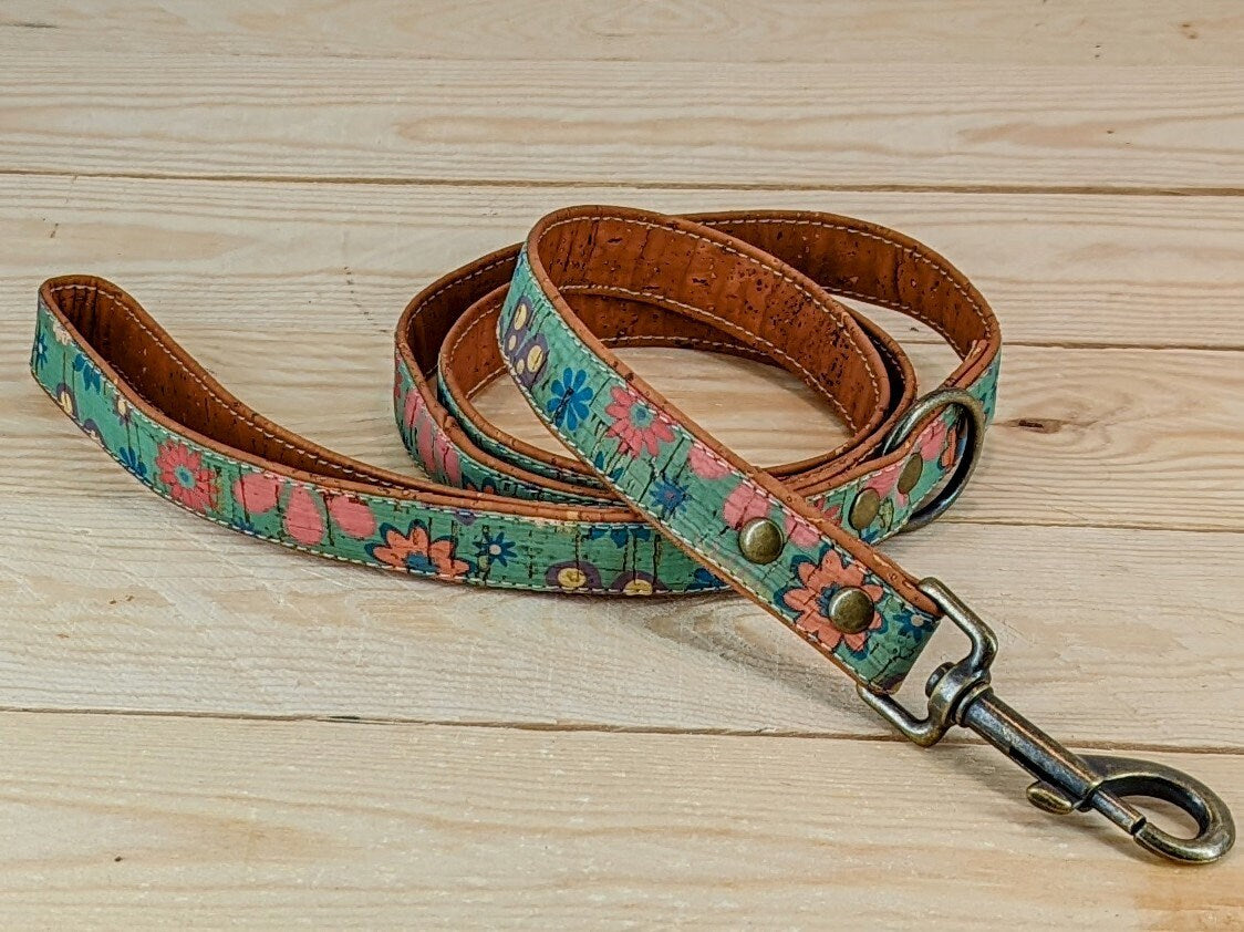 Cork Vegan Leather Floral Dog Lead