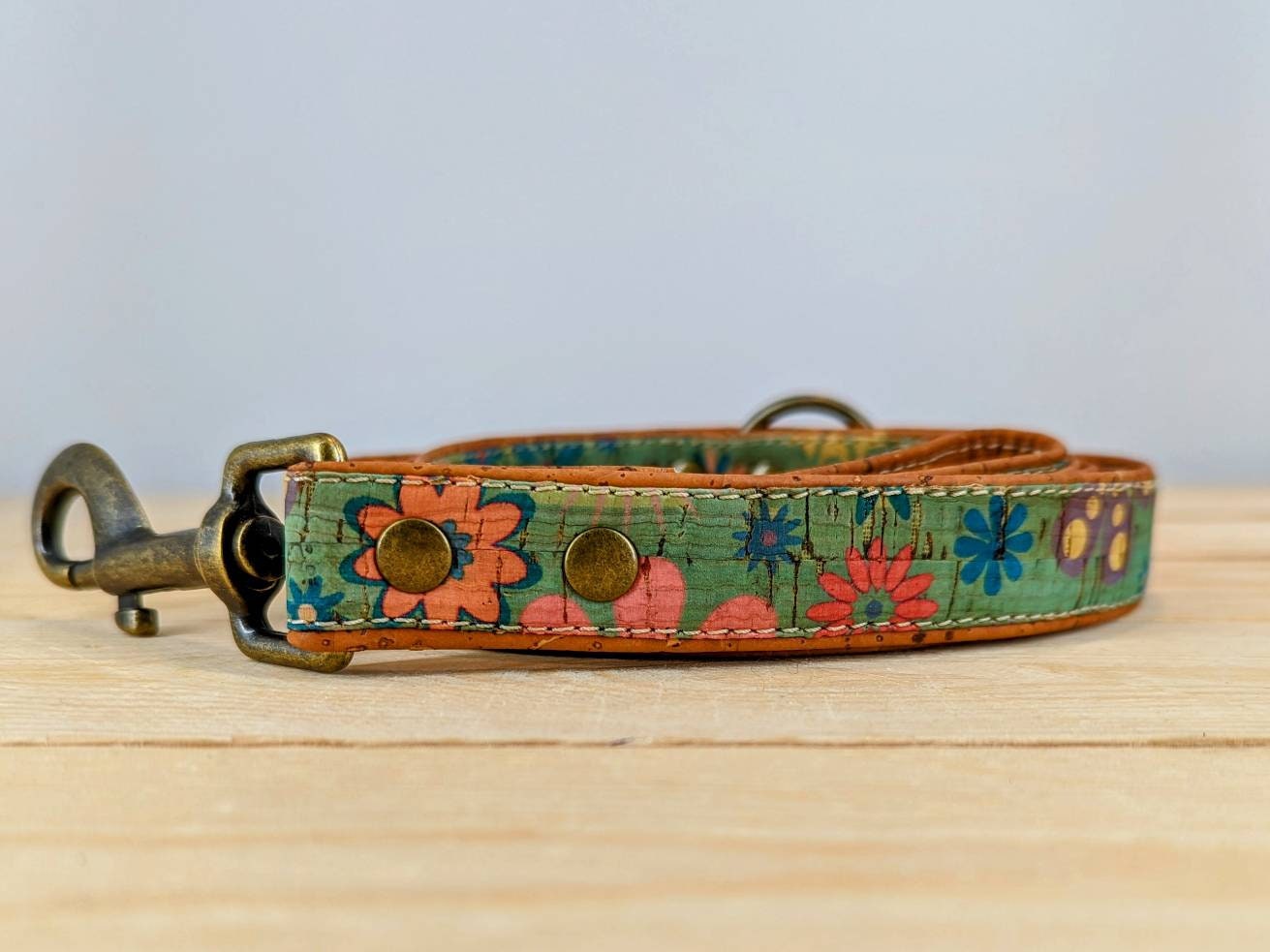Cork Vegan Leather Floral Dog Lead