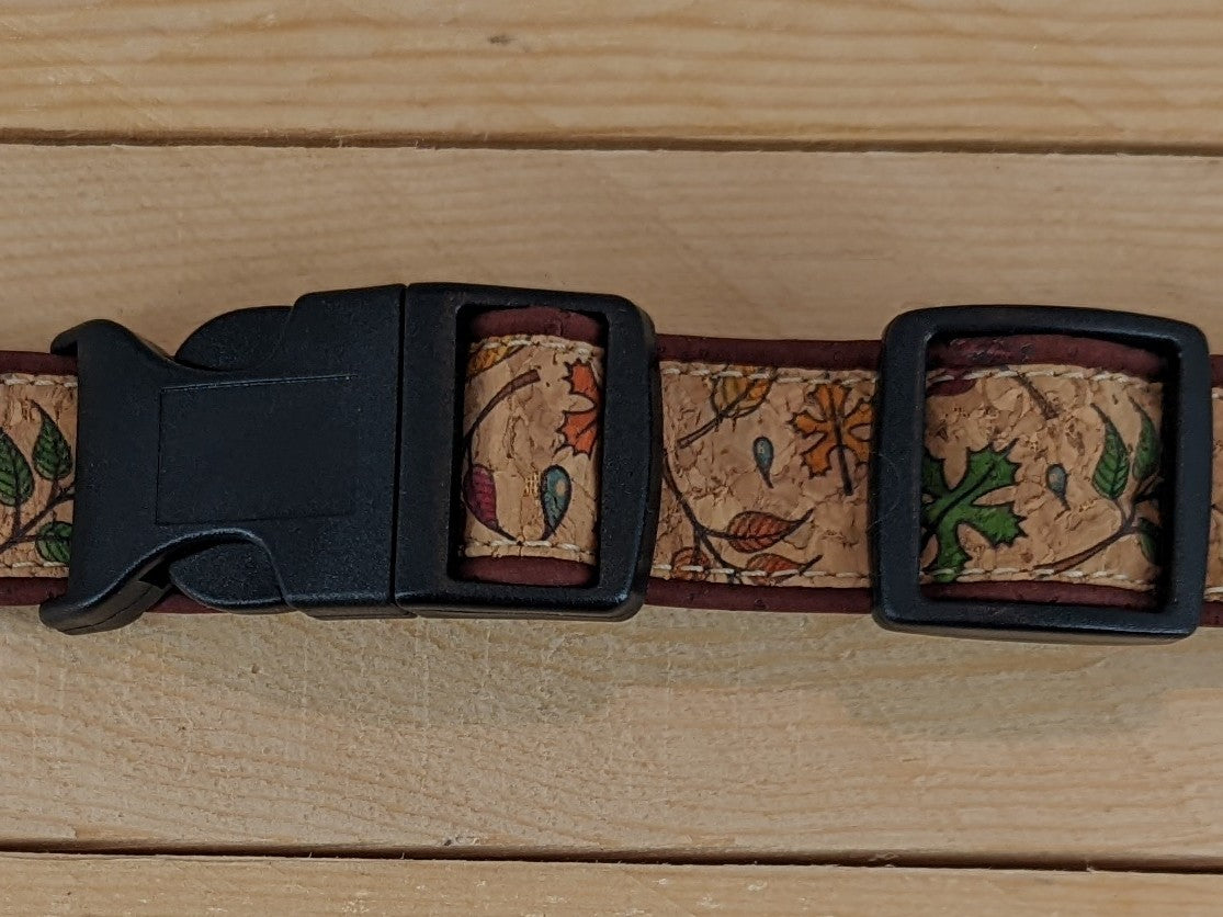 Cork Vegan Leather Leaf Pattern Dog Collar with Plastic Release Buckle Zoomed