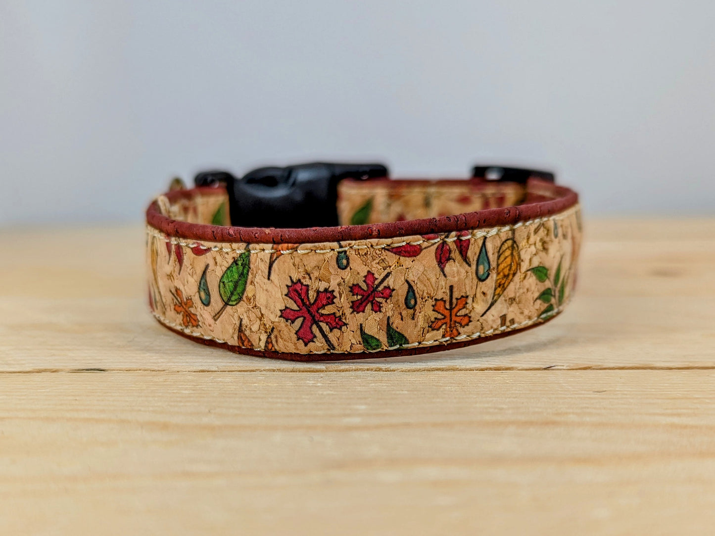 Cork Vegan Leather Leaf Pattern Dog Collar