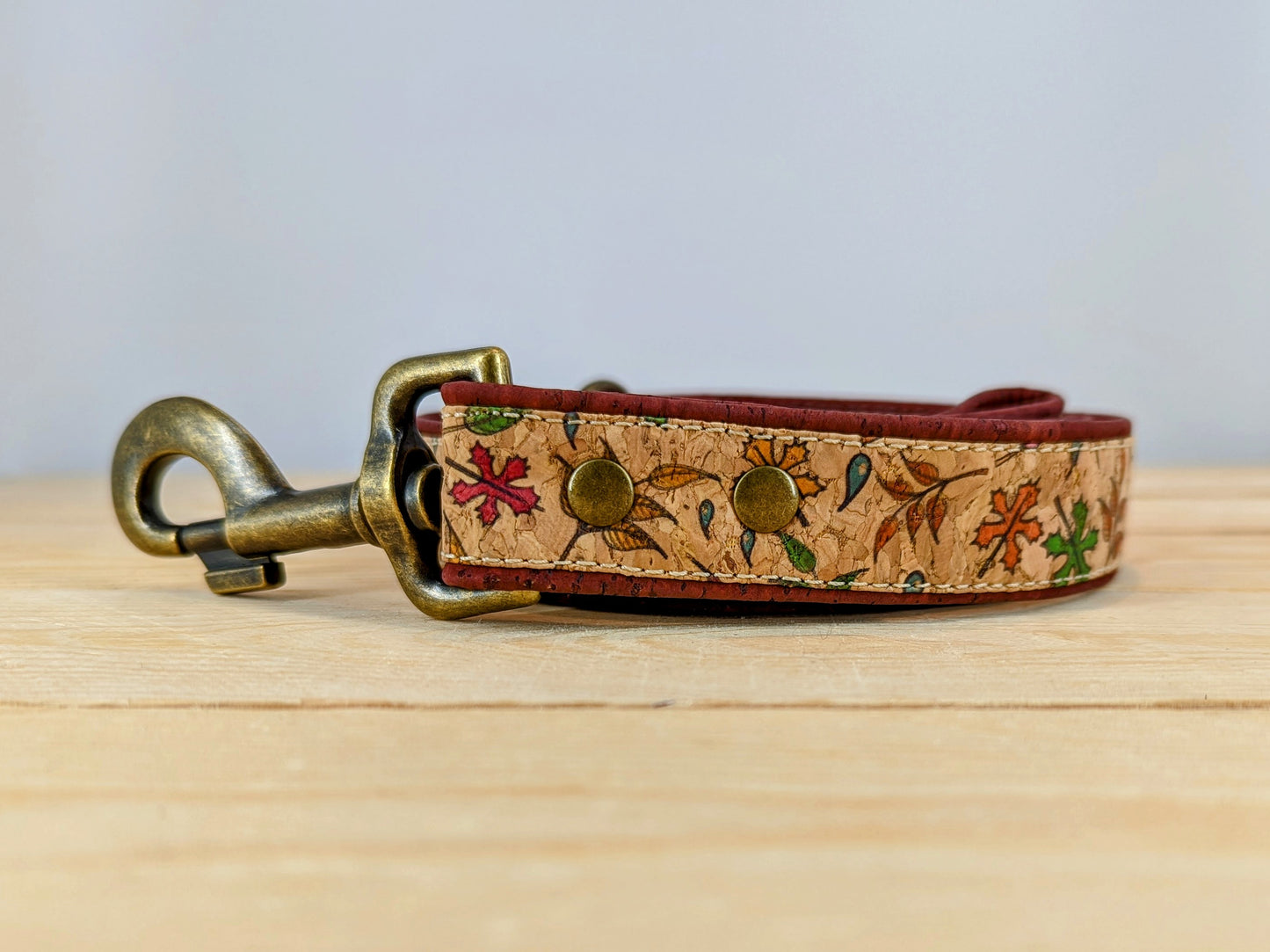 Cork Vegan Leather Leaf Pattern Dog Lead