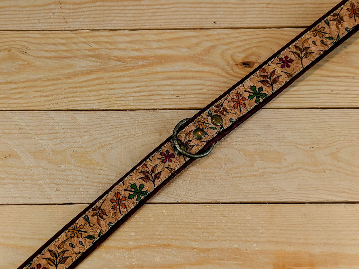 Cork Vegan Leather Leaf Pattern Dog Lead D Ring