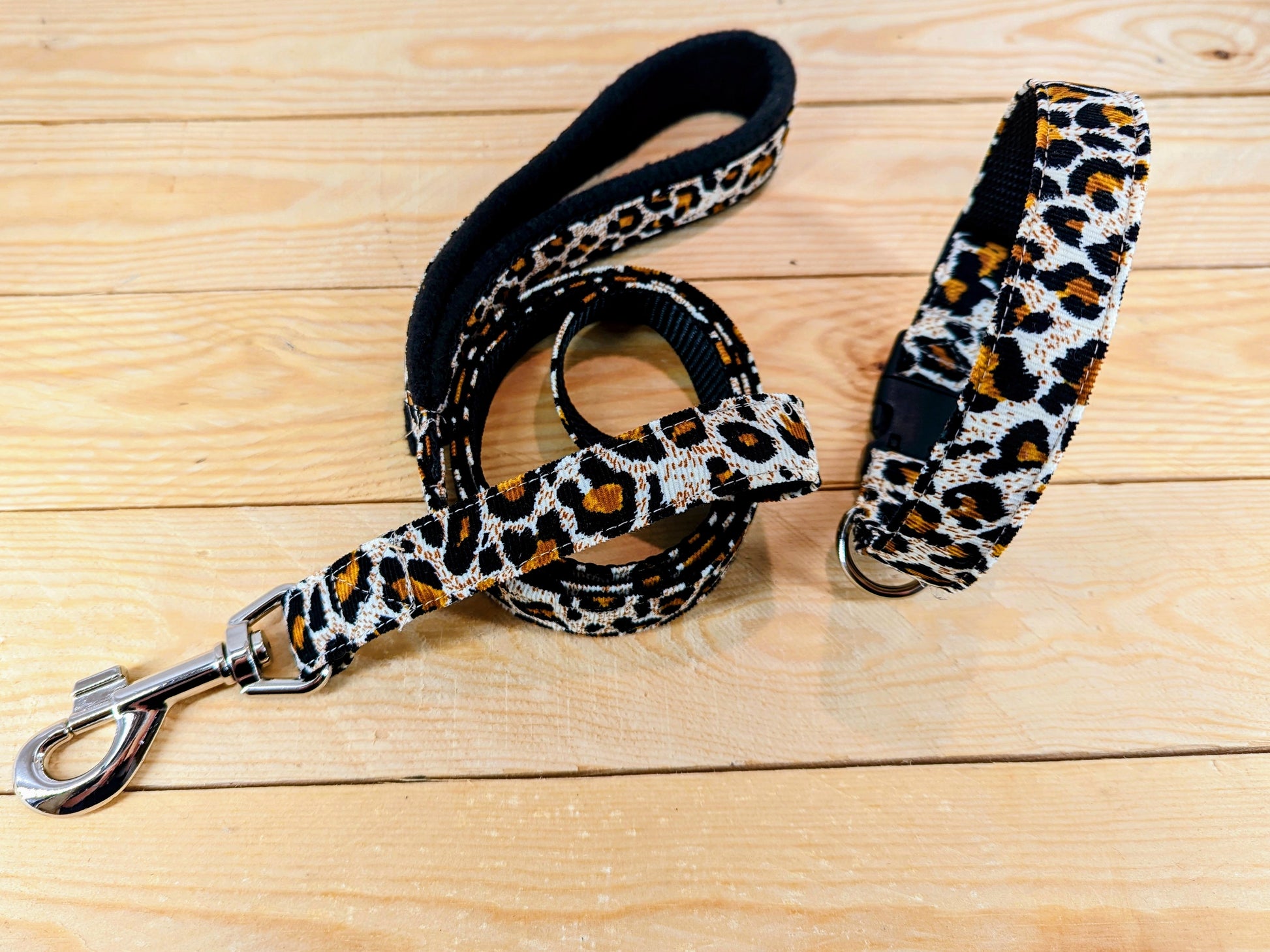Leopard Print Fleece Lined Dog Lead and Matching Collar