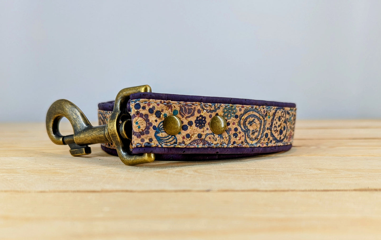 Cork Vegan Leather Purple Hearts Dog Lead