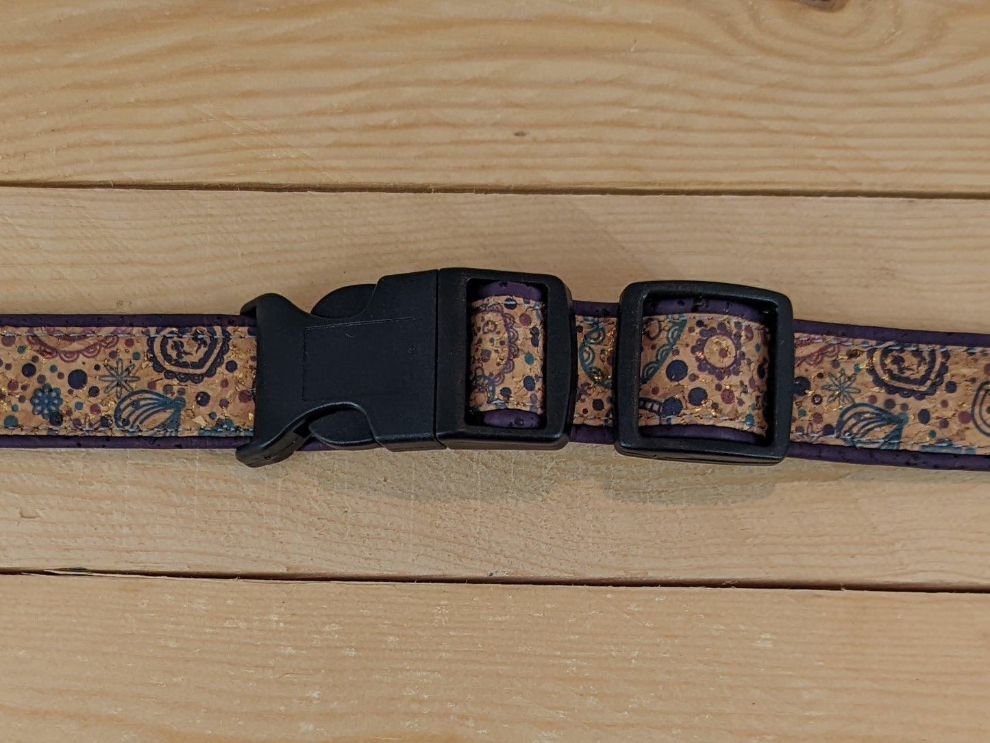 Cork Vegan Leather Purple Hearts Dog Collar with Plastic Release Buckle