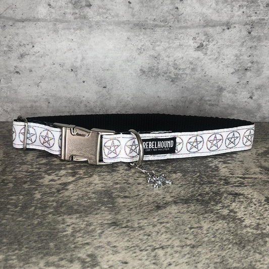 COVEN White Pentacles Dog Collar